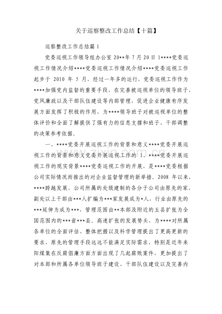 关于巡察整改工作总结【十篇】.pdf_第1页