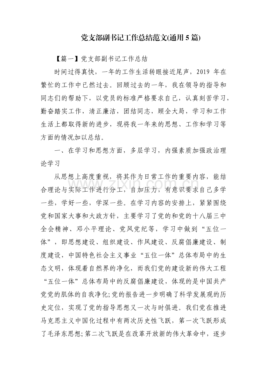 党支部副书记工作总结范文(通用5篇).pdf_第1页