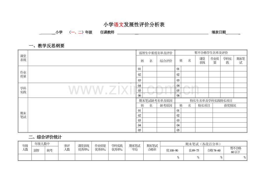 小学语文质量分析表.doc_第1页