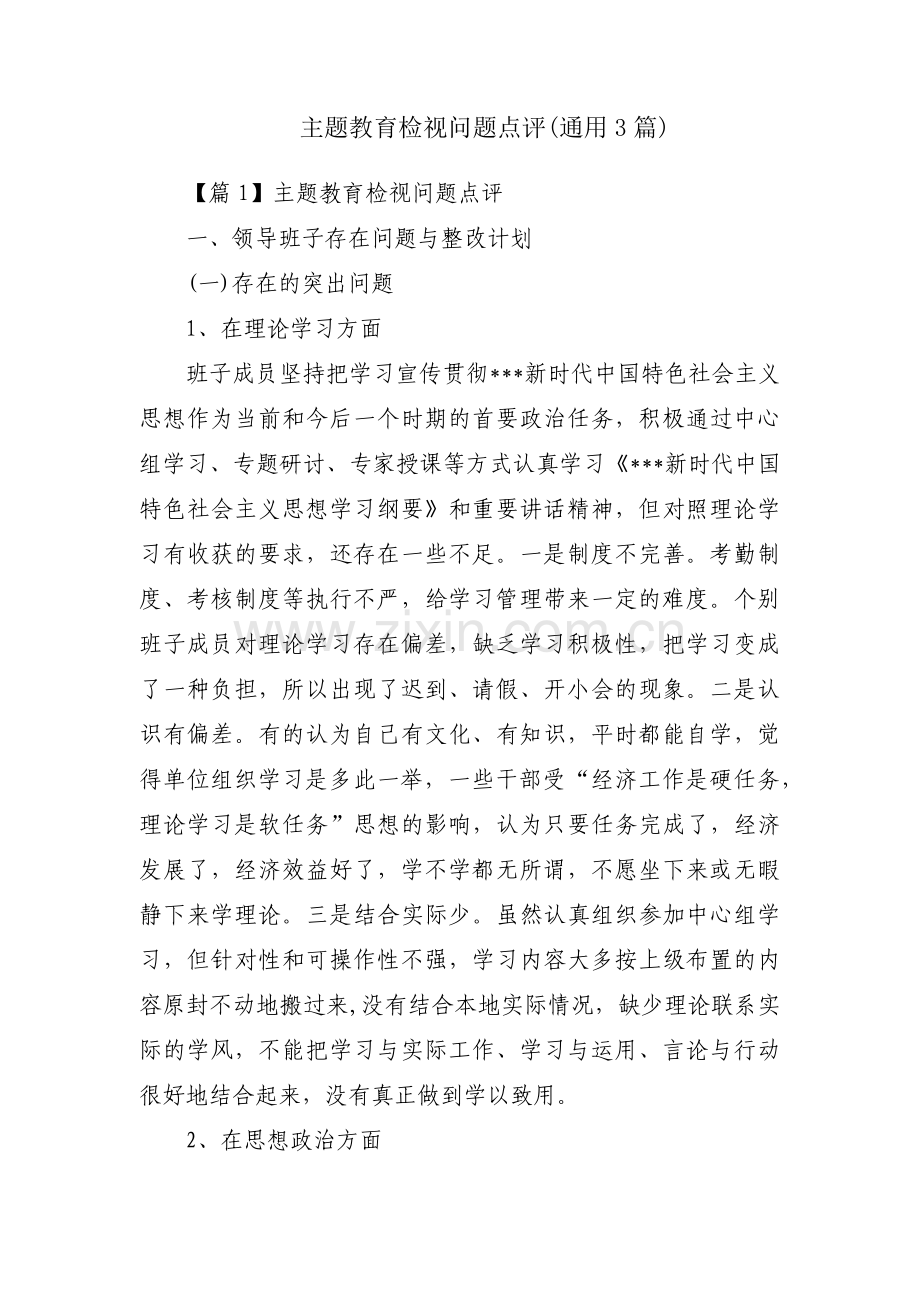 主题教育检视问题点评(通用3篇).pdf_第1页