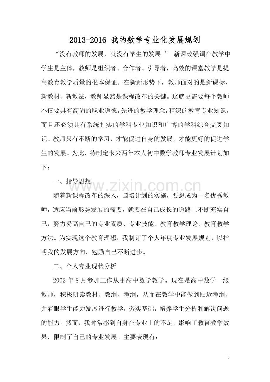 高中数学教师专业化发展规划.doc_第1页