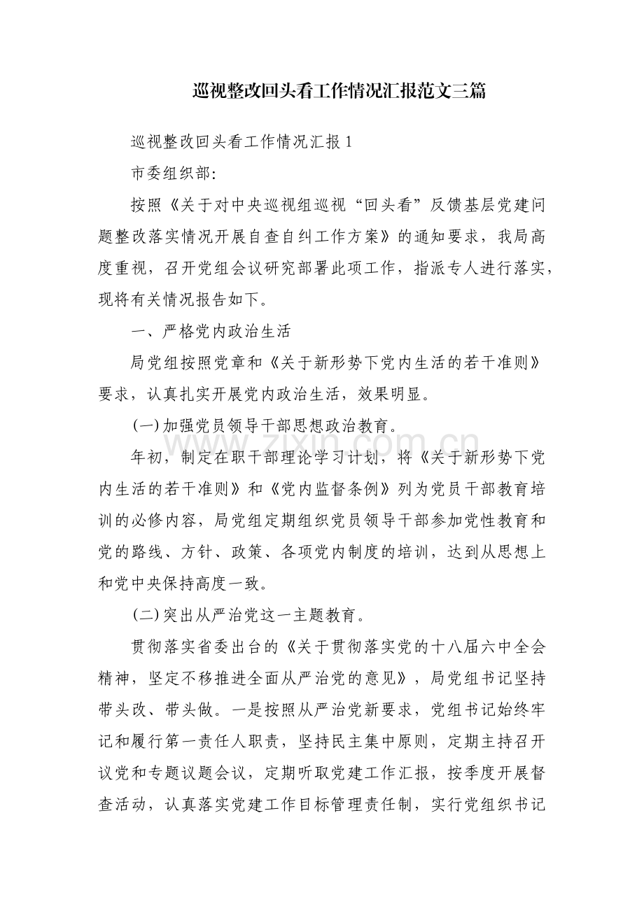 巡视整改回头看工作情况汇报范文三篇.pdf_第1页