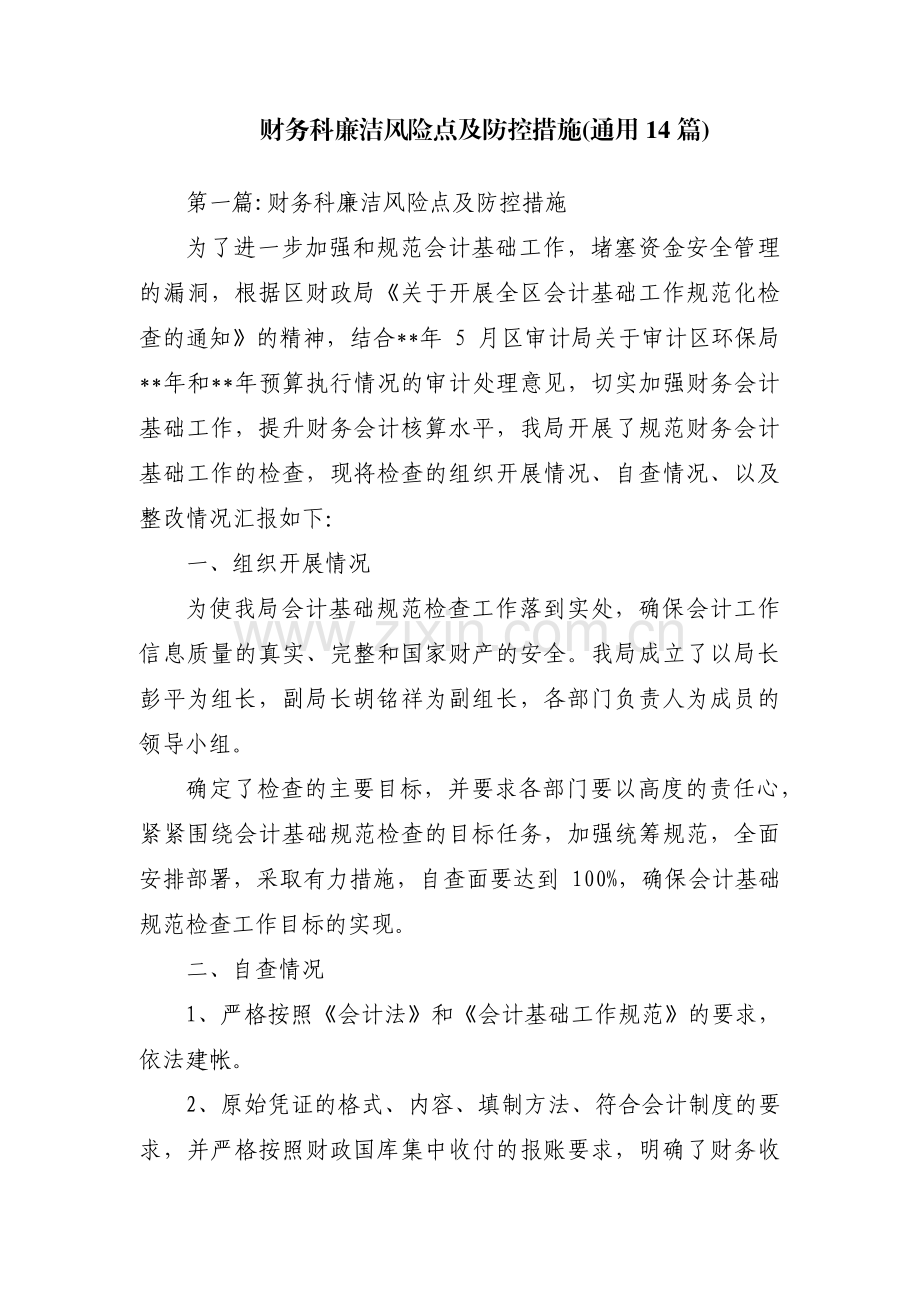 财务科廉洁风险点及防控措施(通用14篇).pdf_第1页