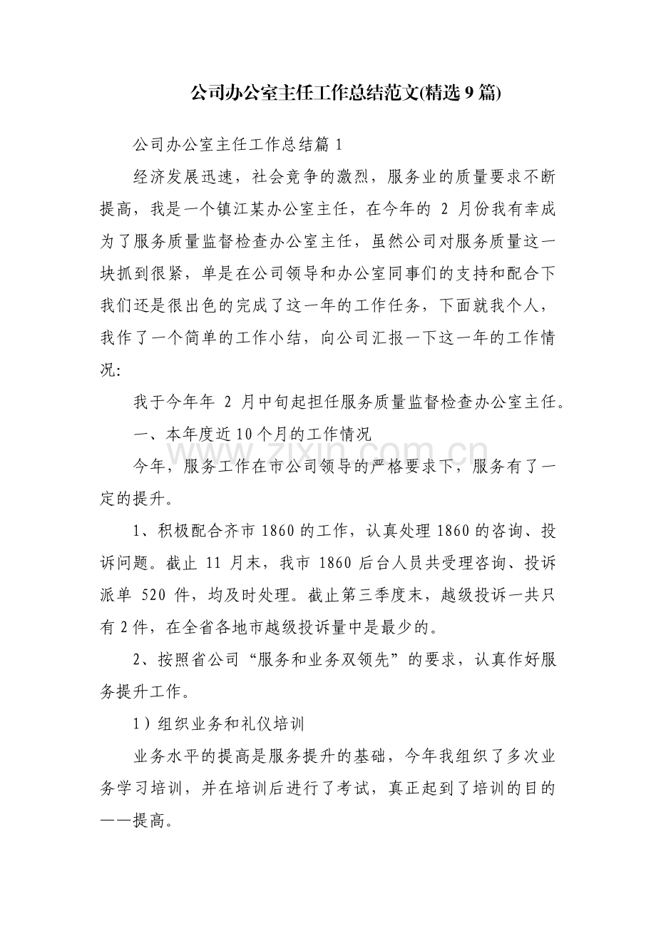 公司办公室主任工作总结范文(9篇).pdf_第1页