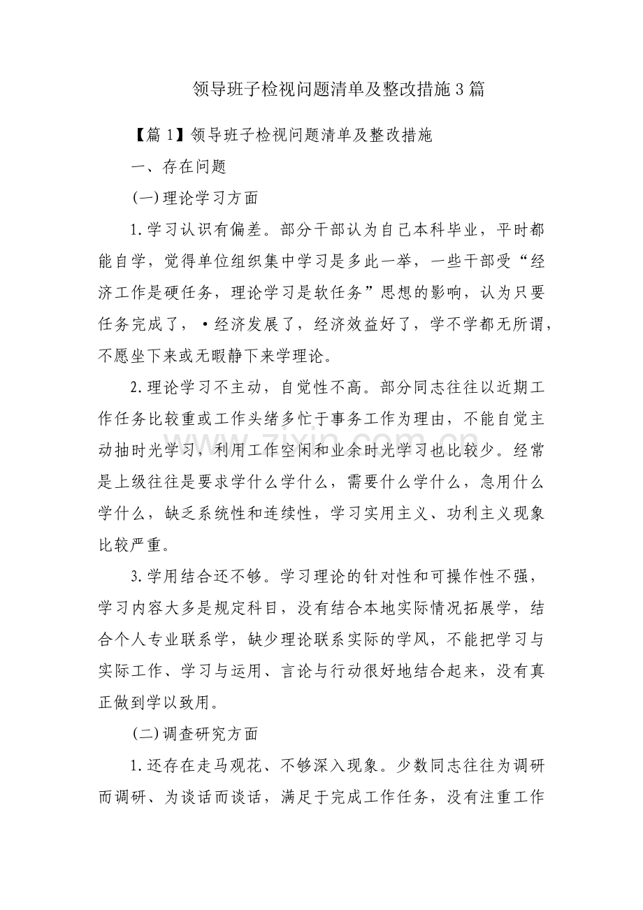 领导班子检视问题清单及整改措施3篇.pdf_第1页