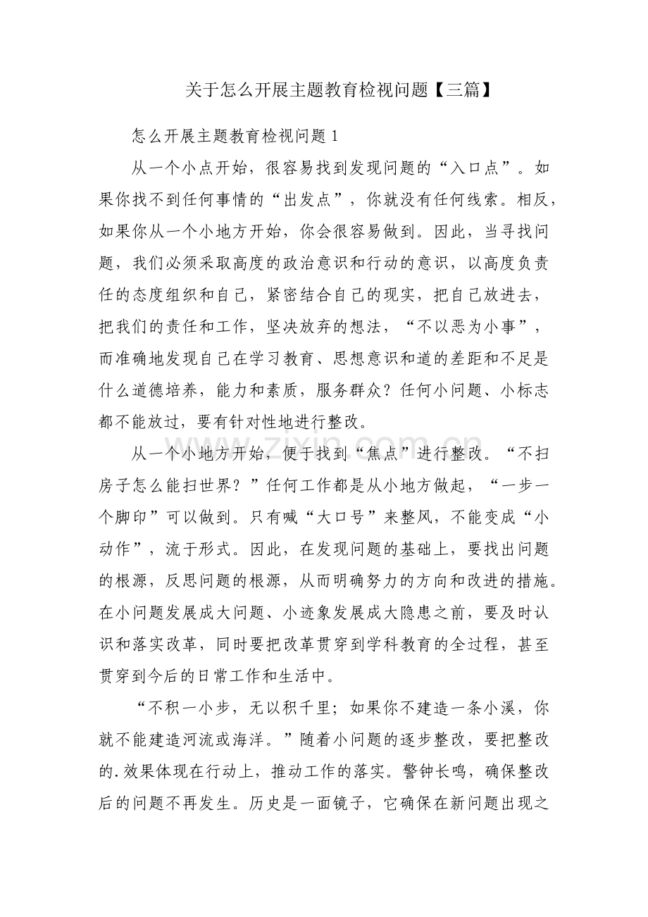 关于怎么开展主题教育检视问题【三篇】.pdf_第1页