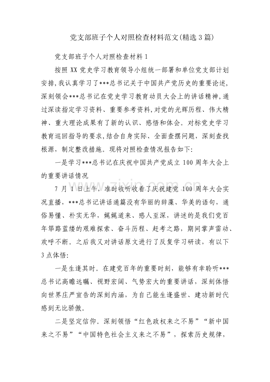 党支部班子个人对照检查材料范文(3篇).pdf_第1页