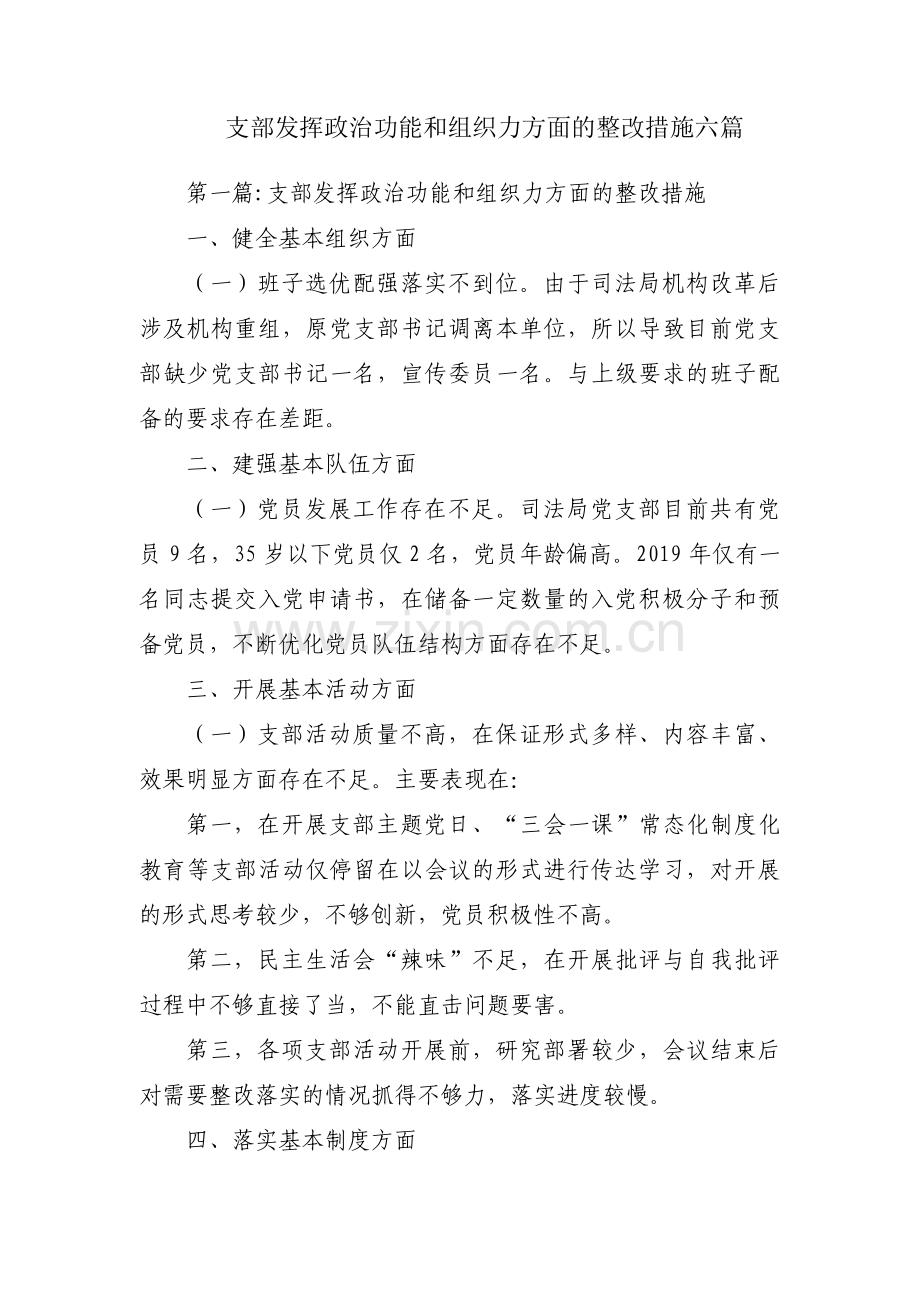 支部发挥政治功能和组织力方面的整改措施六篇.pdf_第1页