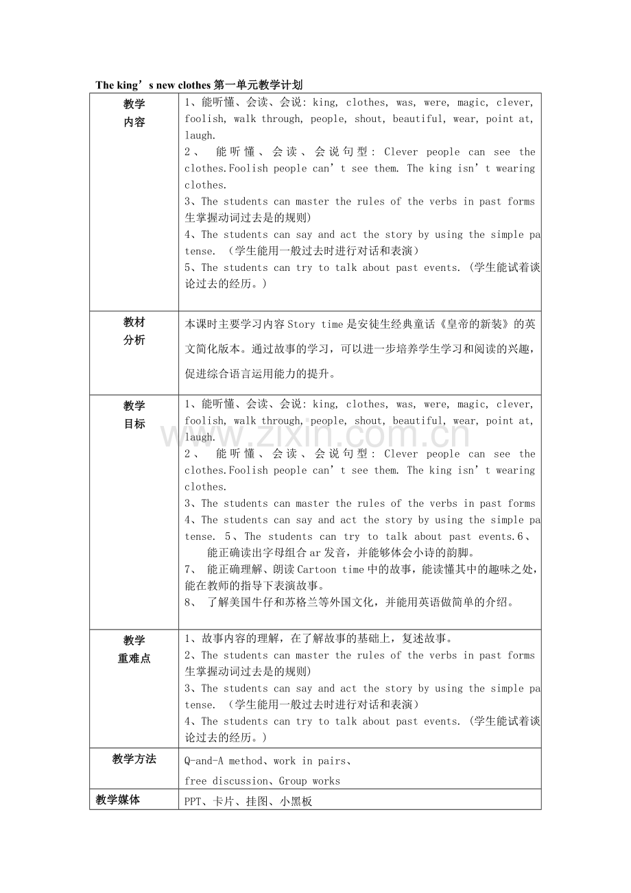 Theking’snewclothes第一单元教学计划.doc_第1页