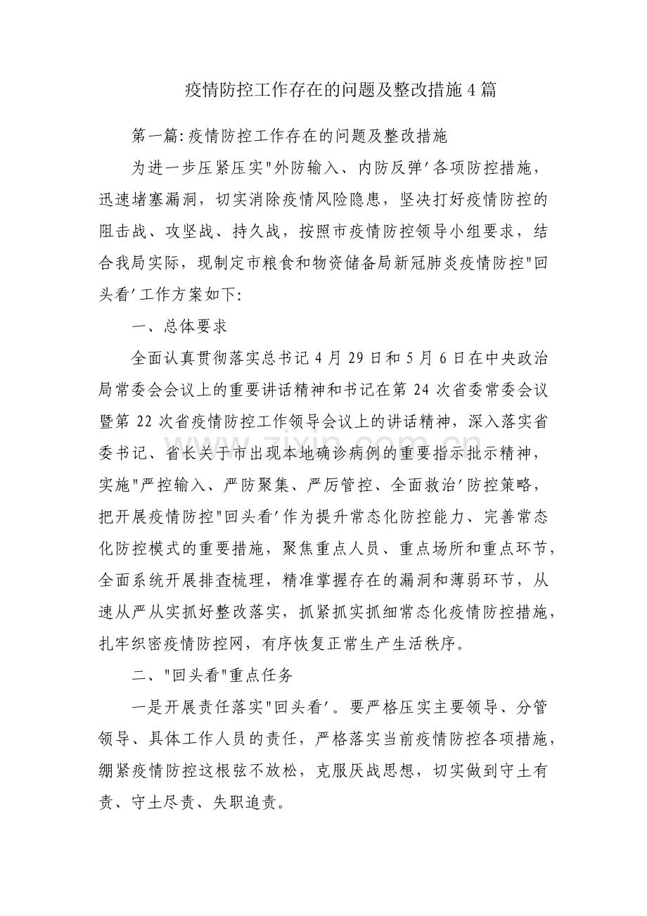 疫情防控工作存在的问题及整改措施4篇.pdf_第1页