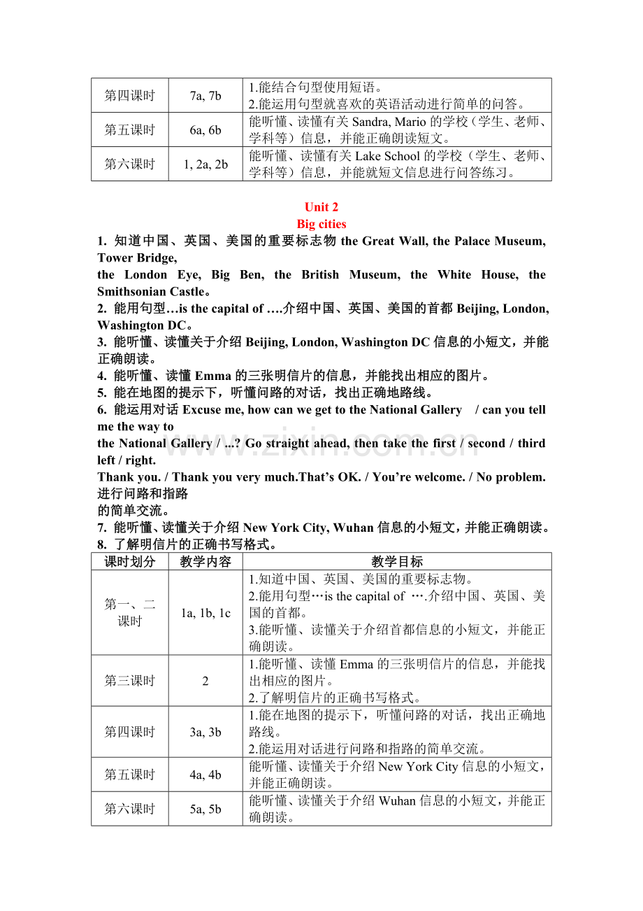 外研版英语六年级上册各单元教学目标及单元课时具体划分.doc_第2页