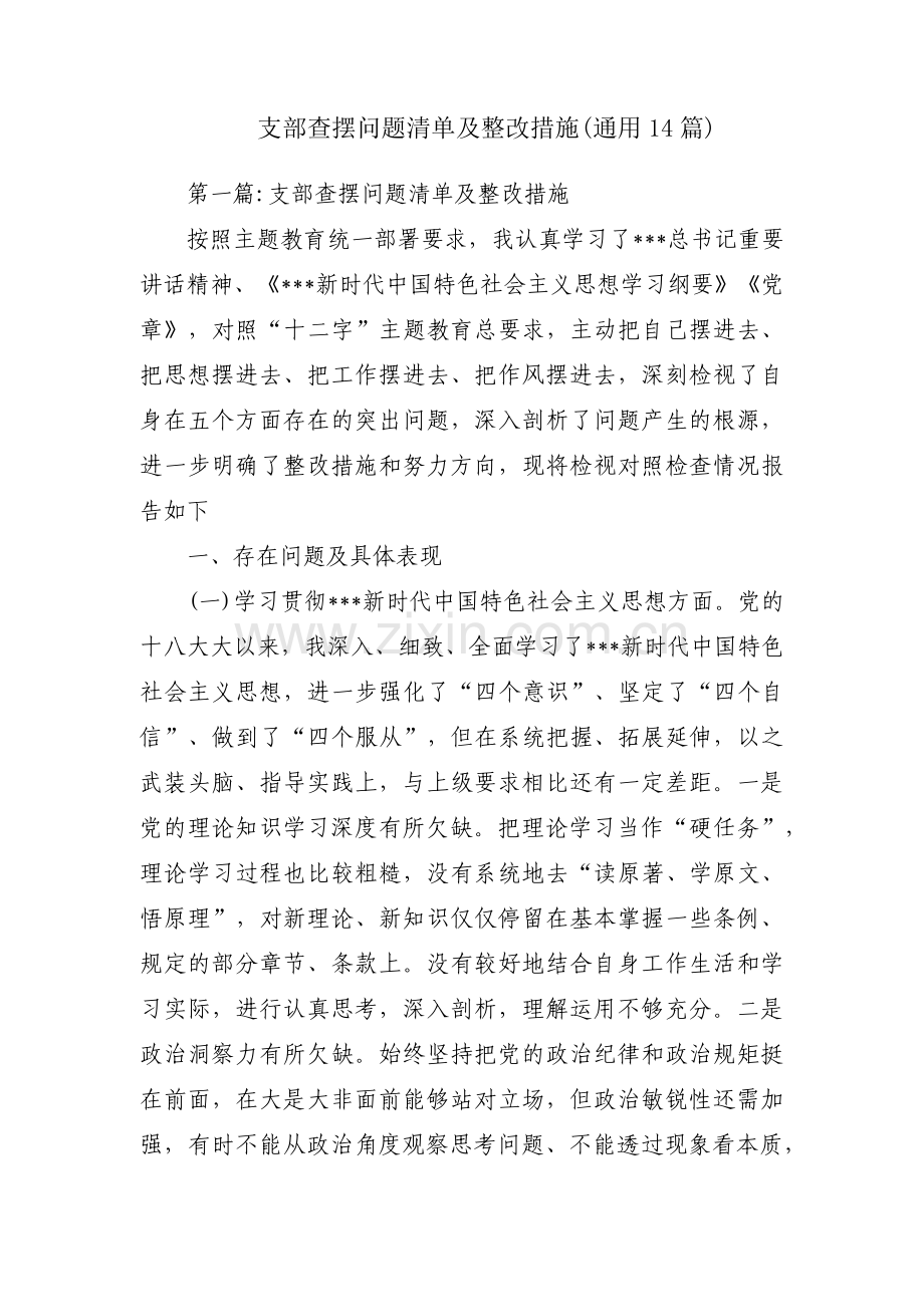 支部查摆问题清单及整改措施(通用14篇).pdf_第1页