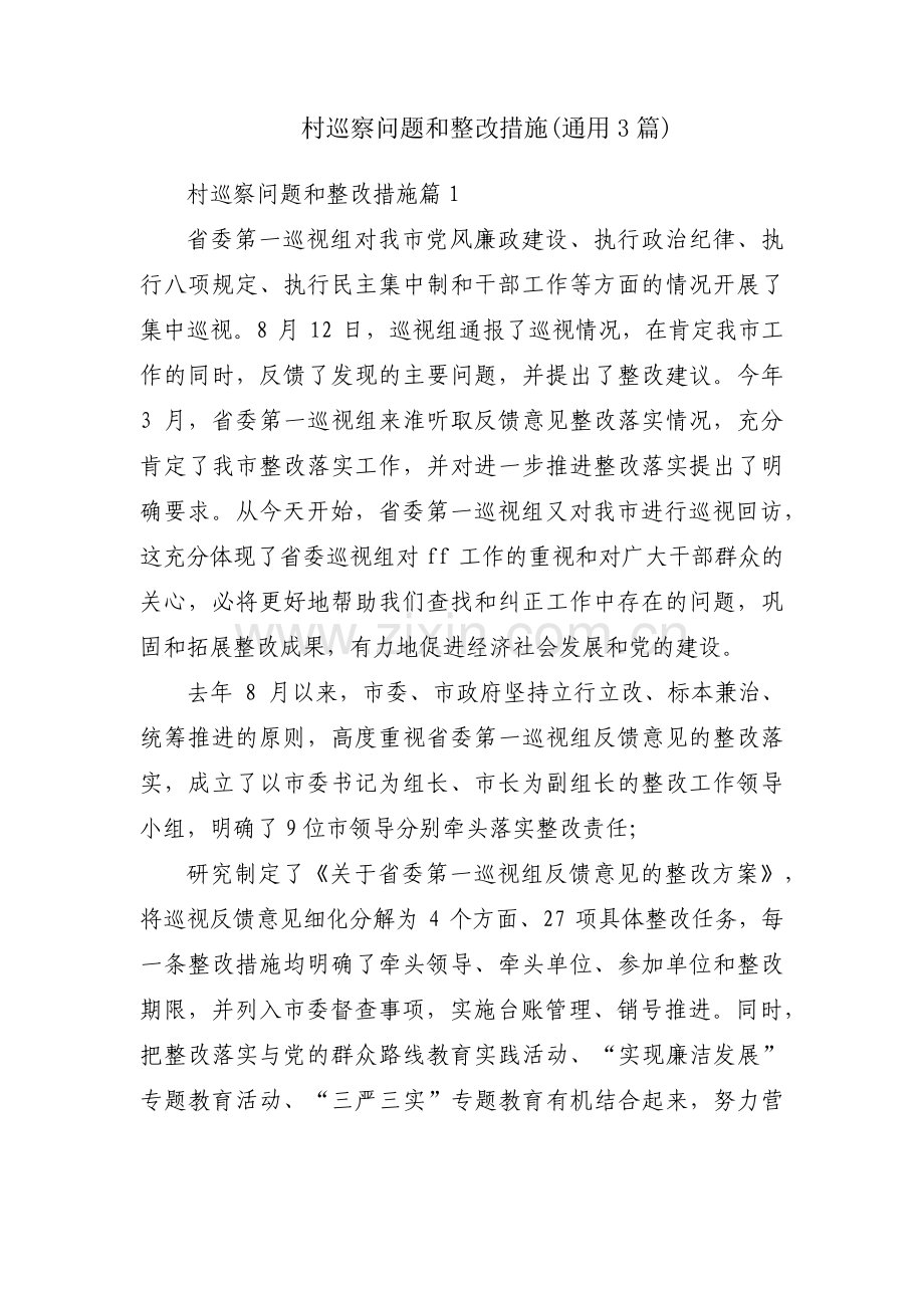 村巡察问题和整改措施(通用3篇).pdf_第1页