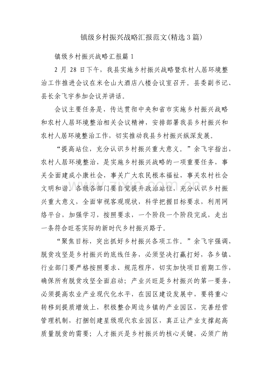 镇级乡村振兴战略汇报范文(3篇).pdf_第1页