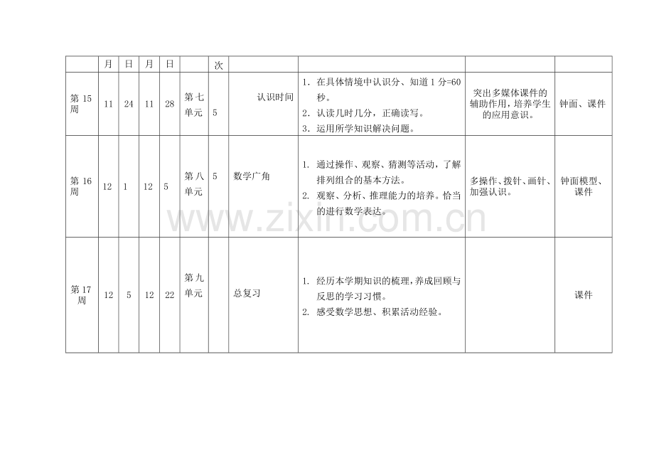 二年级数学上册教学进度表.doc_第3页