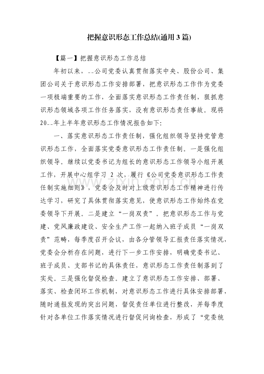 把握意识形态工作总结(通用3篇).pdf_第1页