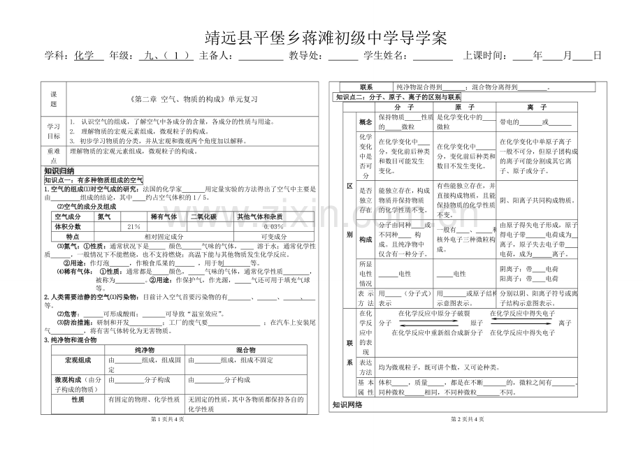 粤教版九年级化学导学案第二章复习.doc_第1页