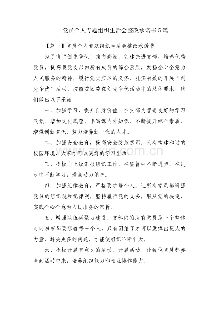 党员个人专题组织生活会整改承诺书5篇.pdf_第1页