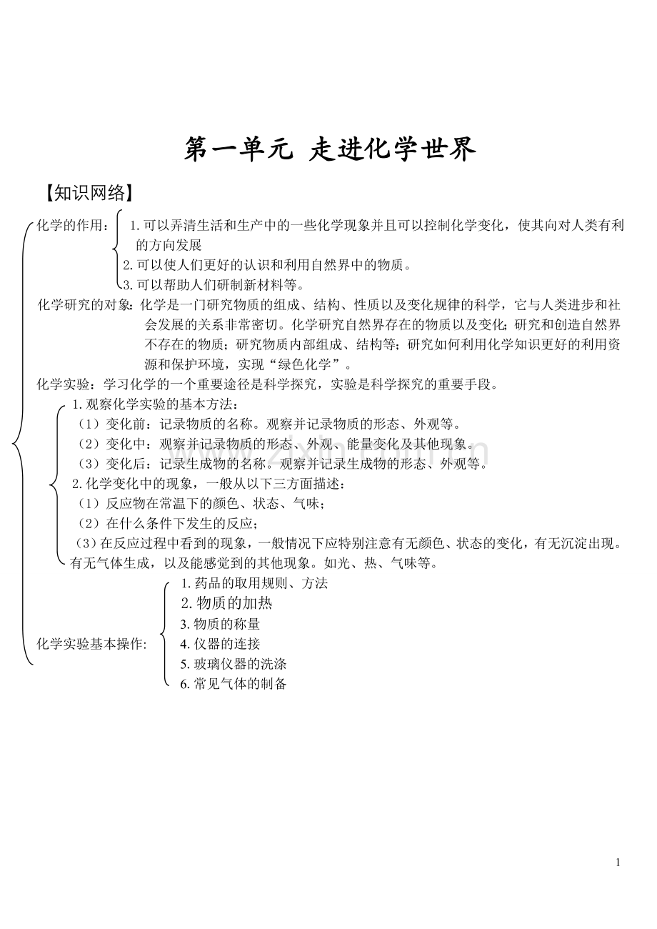 第一单元_走进化学世界知识结构图.doc_第1页