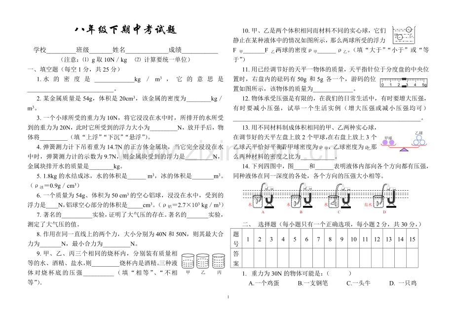 八年级物理下期中考试题_沪科版.doc_第1页