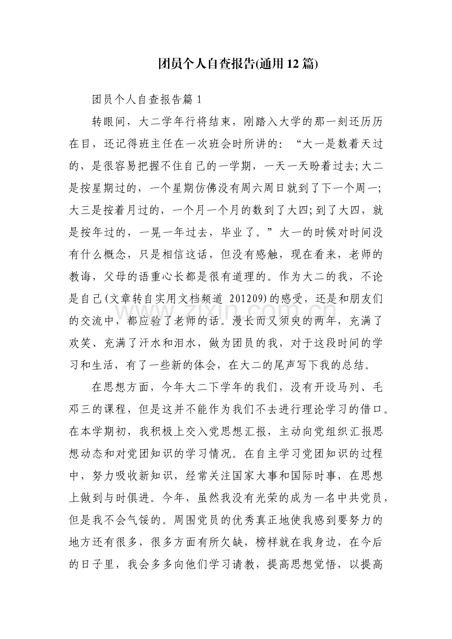 团员个人自查报告(通用12篇).pdf_第1页