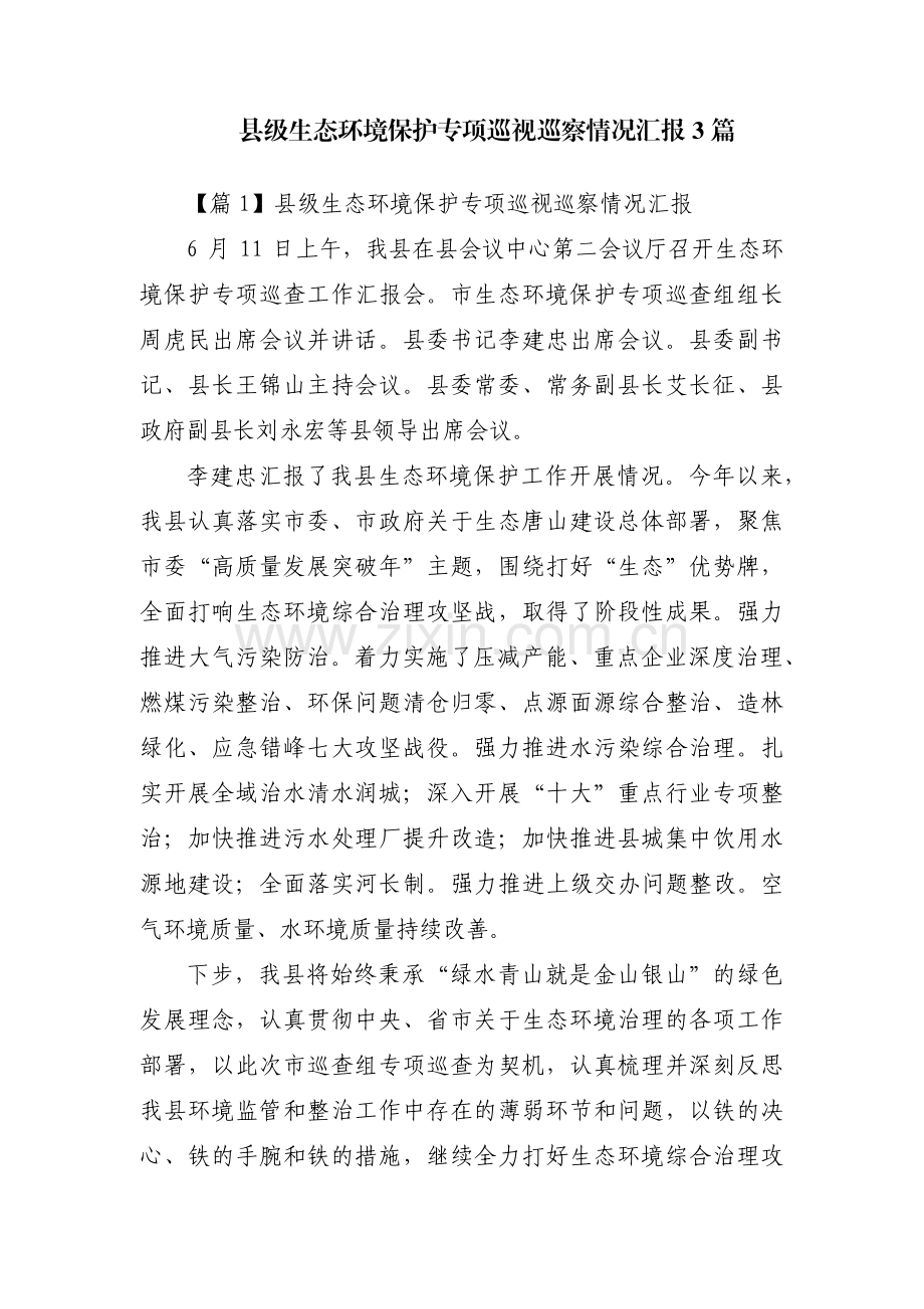 县级生态环境保护专项巡视巡察情况汇报3篇.pdf_第1页