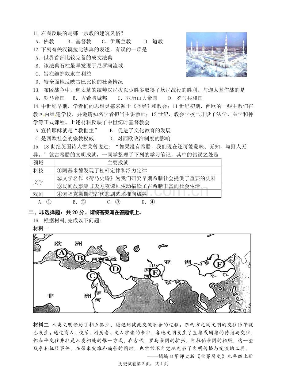 初三历史月考试卷.doc_第2页