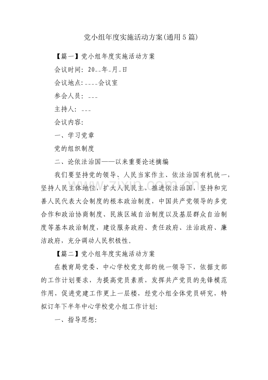 党小组年度实施活动方案(通用5篇).pdf_第1页