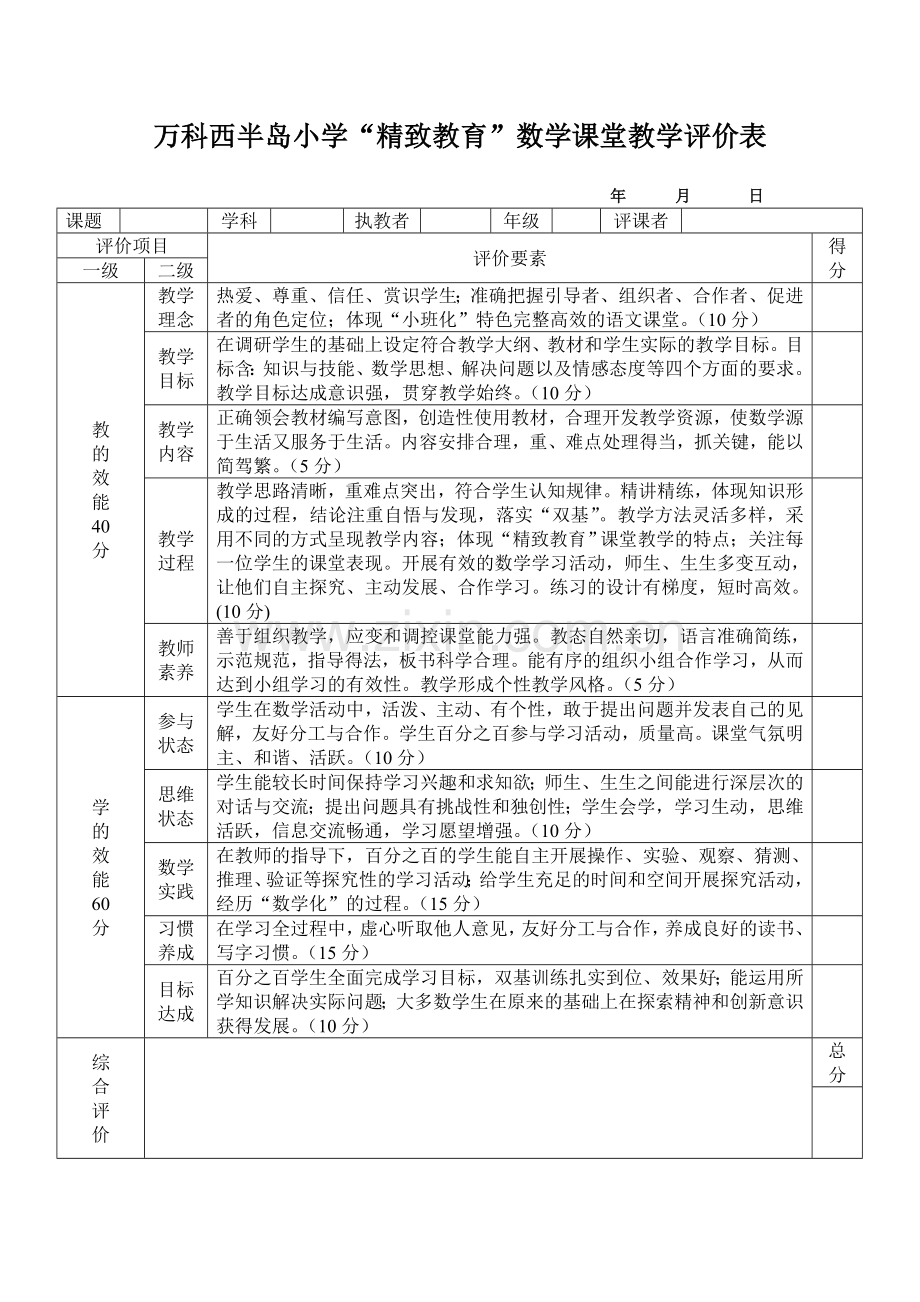 数学课堂评价表.doc_第1页