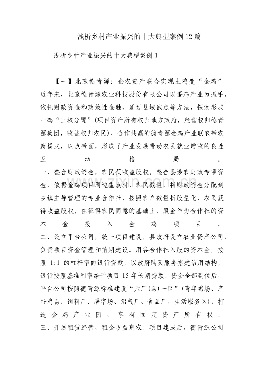 浅析乡村产业振兴的十大典型案例12篇.pdf_第1页