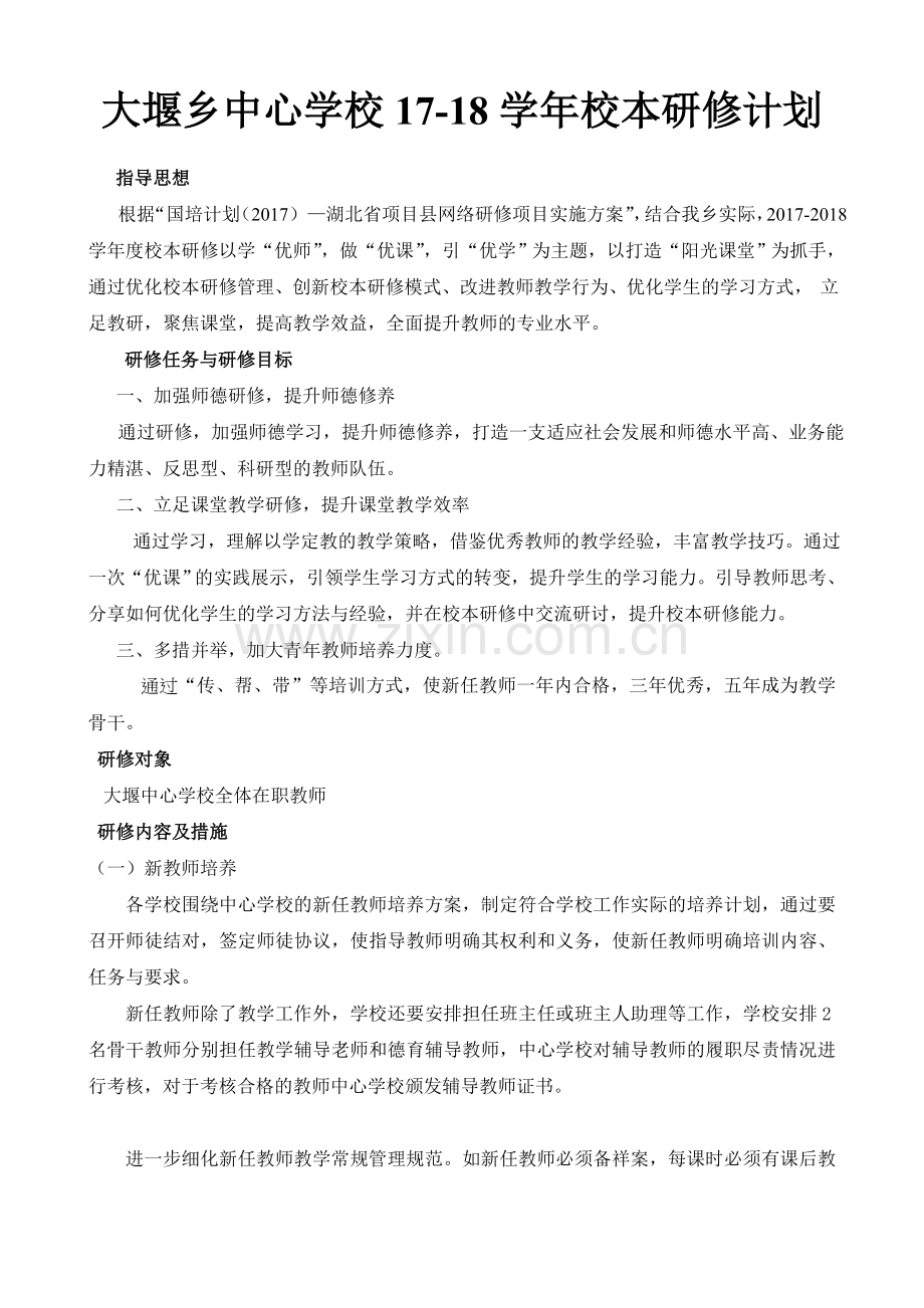 大堰中心学校校本研修计划.doc_第1页