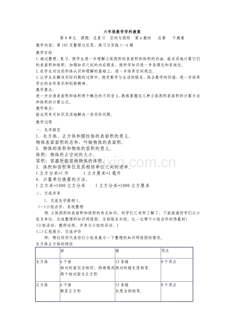 六年级立体图形表面积和体积的复习.docx_第1页