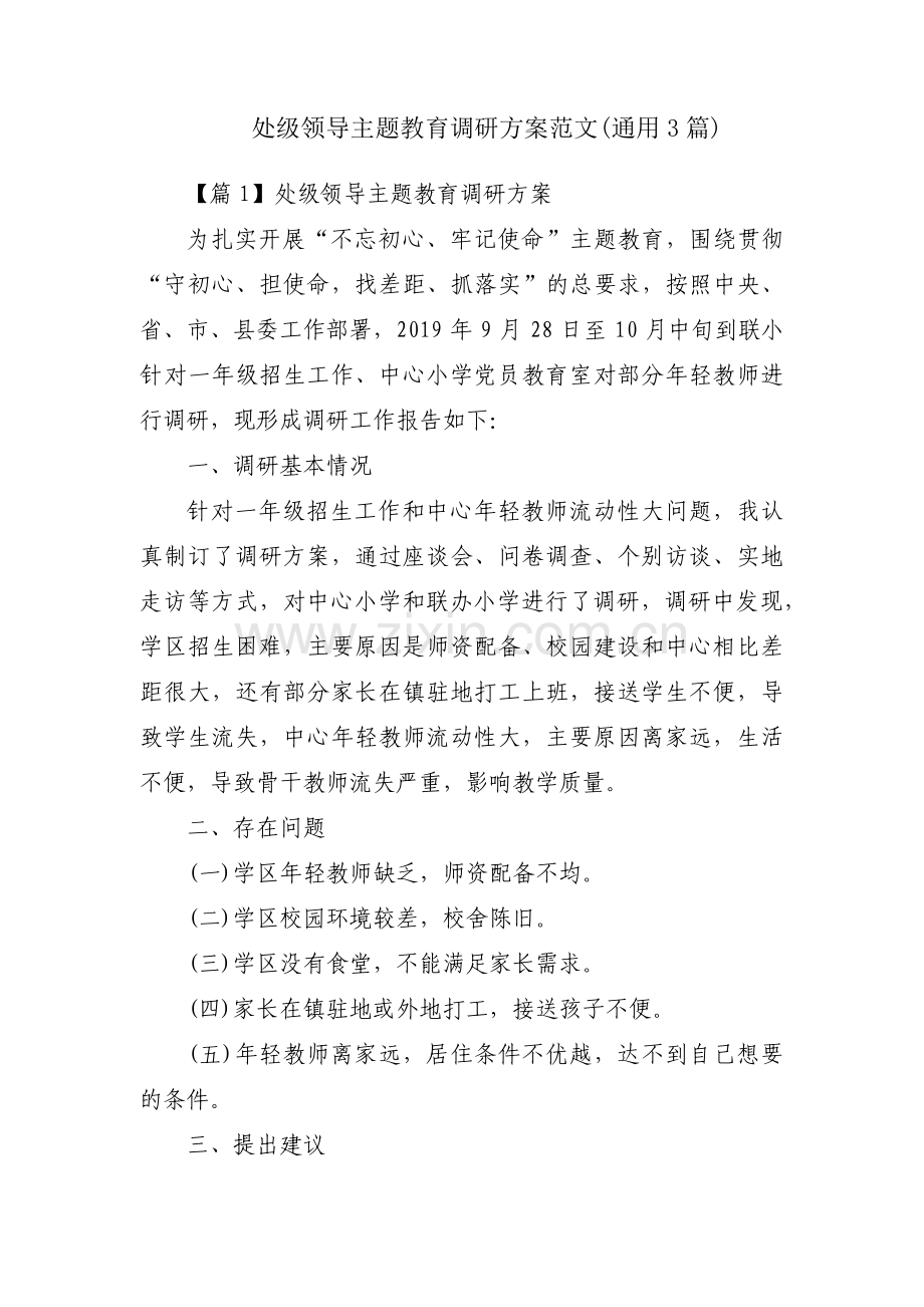 处级领导主题教育调研方案范文(通用3篇).pdf_第1页