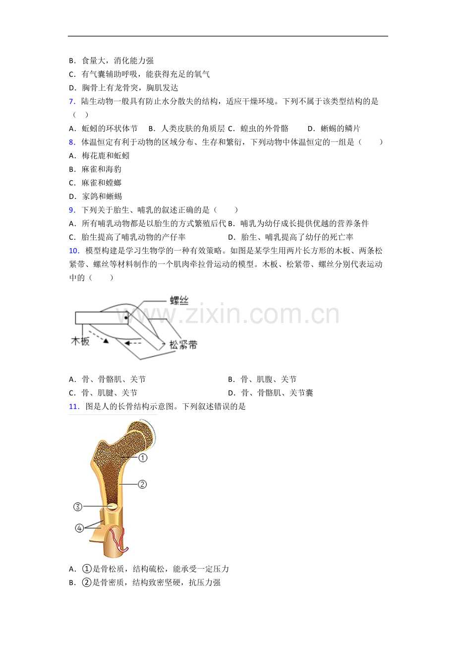 南京市人教版八年级上册期末生物期末试卷及答案.doc_第2页