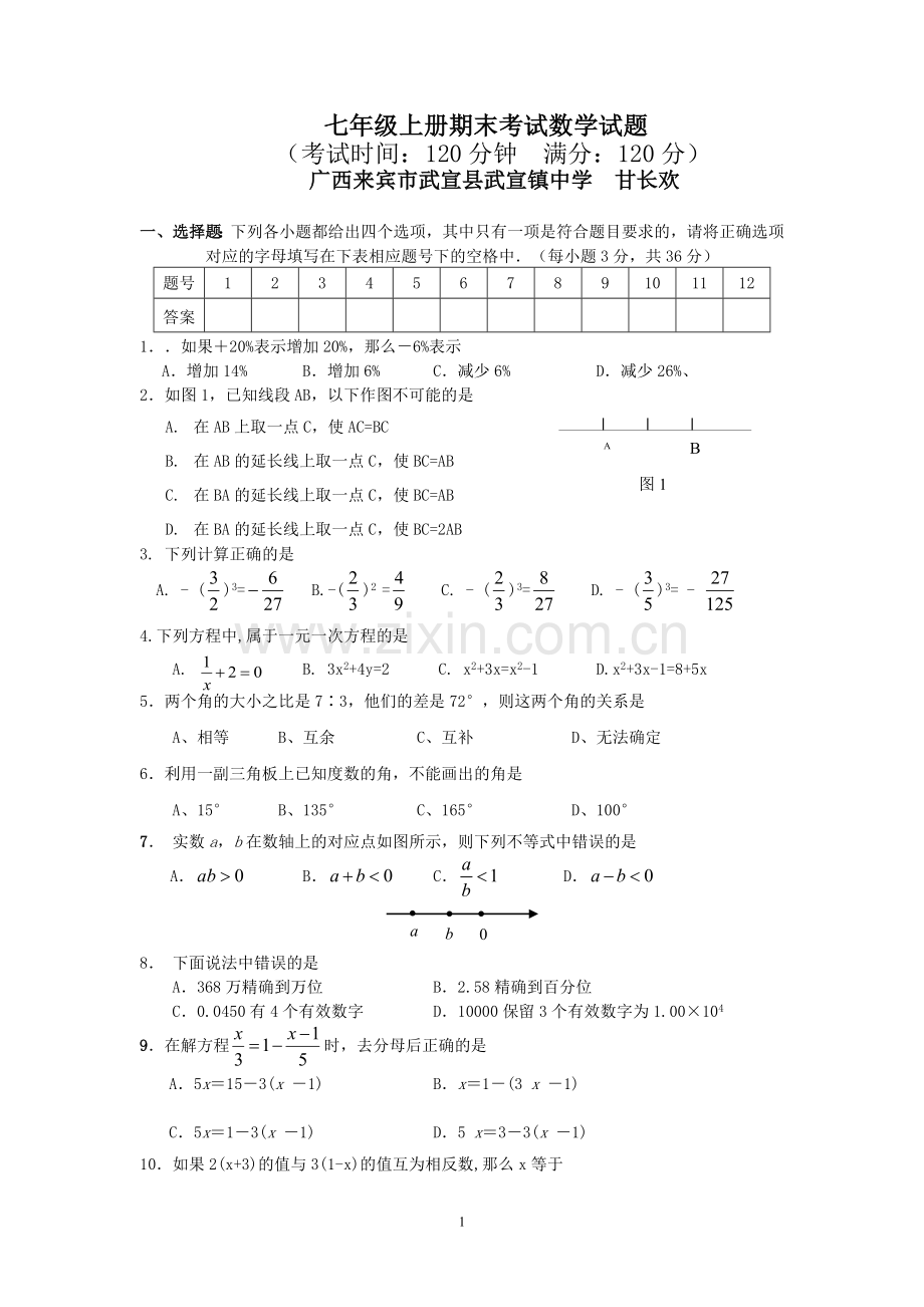 七年级上册期末数学测试卷.doc_第1页