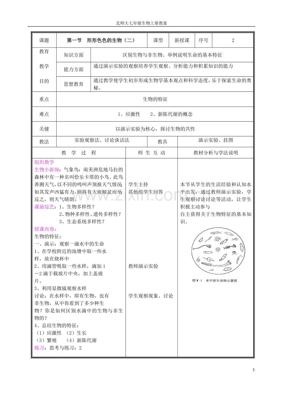 北师大版七年级生物上册教案.doc_第3页