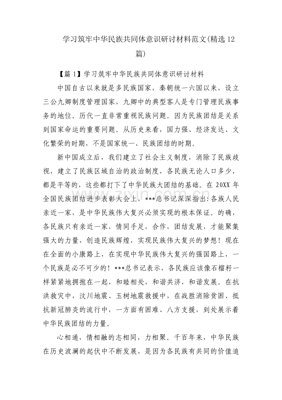 学习筑牢中华民族共同体意识研讨材料范文(12篇).pdf_第1页