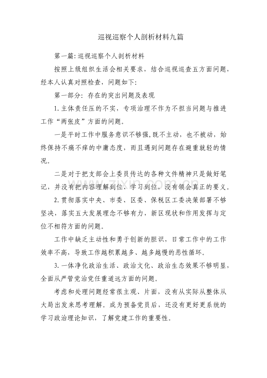 巡视巡察个人剖析材料九篇.pdf_第1页