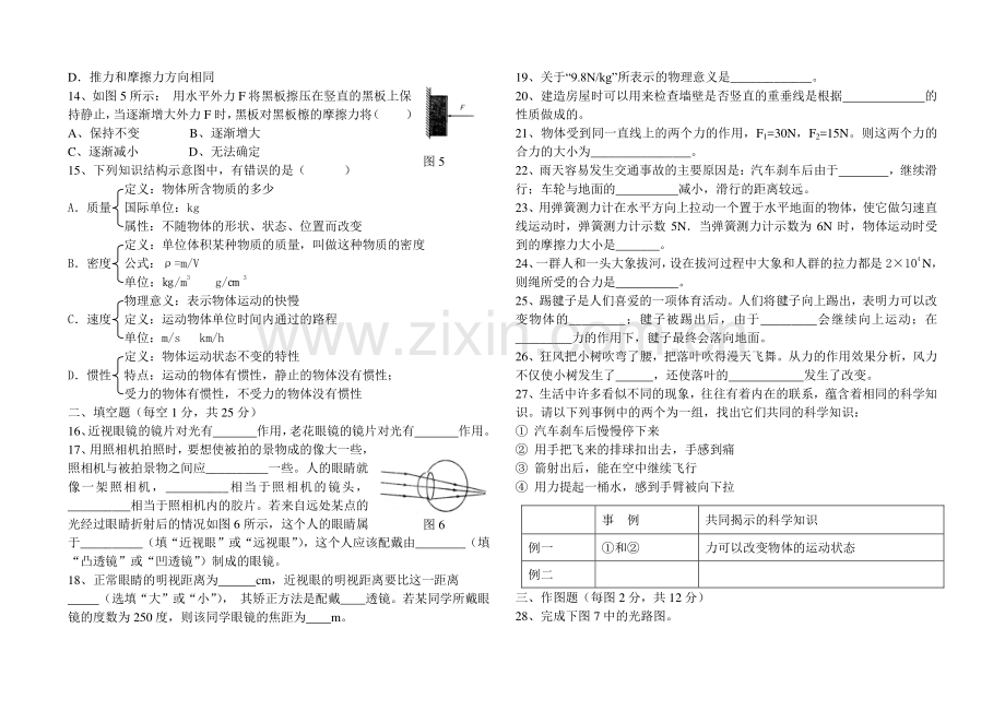 榆林七中八年级物理第二学期期中试卷.doc_第2页