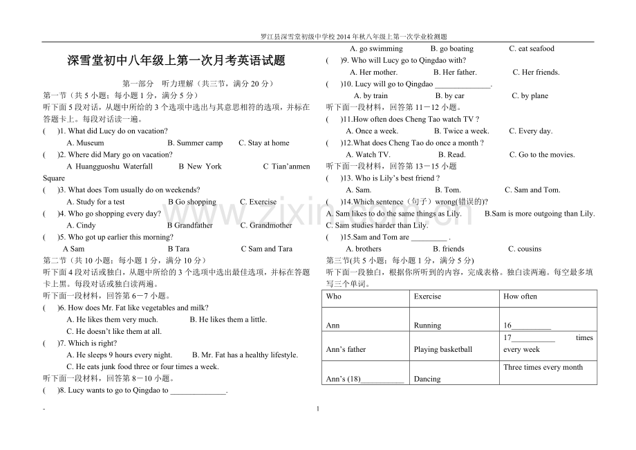 英语八年级上第一学月月考题.doc_第1页