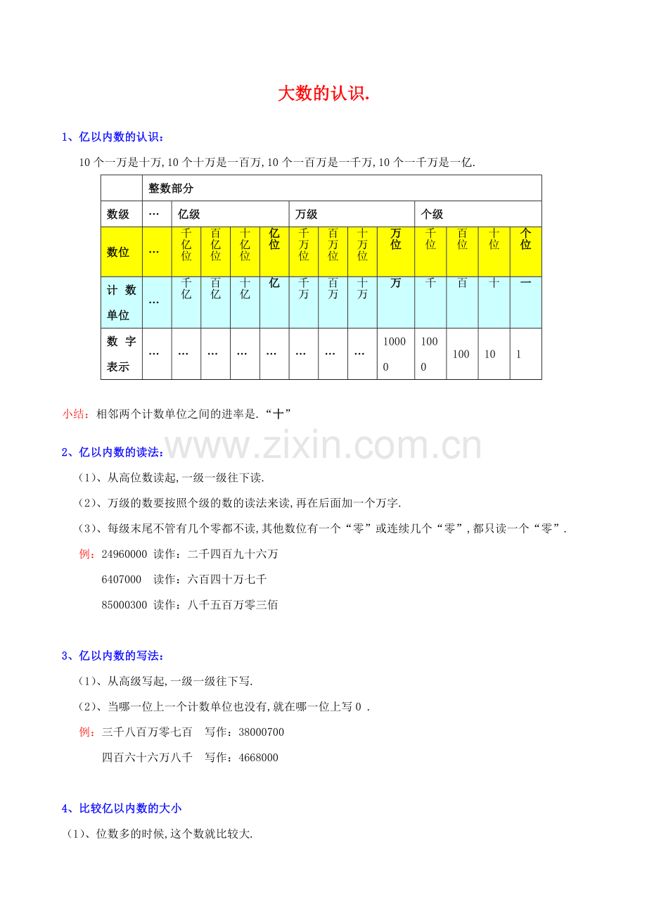 四年级上册数学《大数的认识》知识点整理+练习.doc_第1页