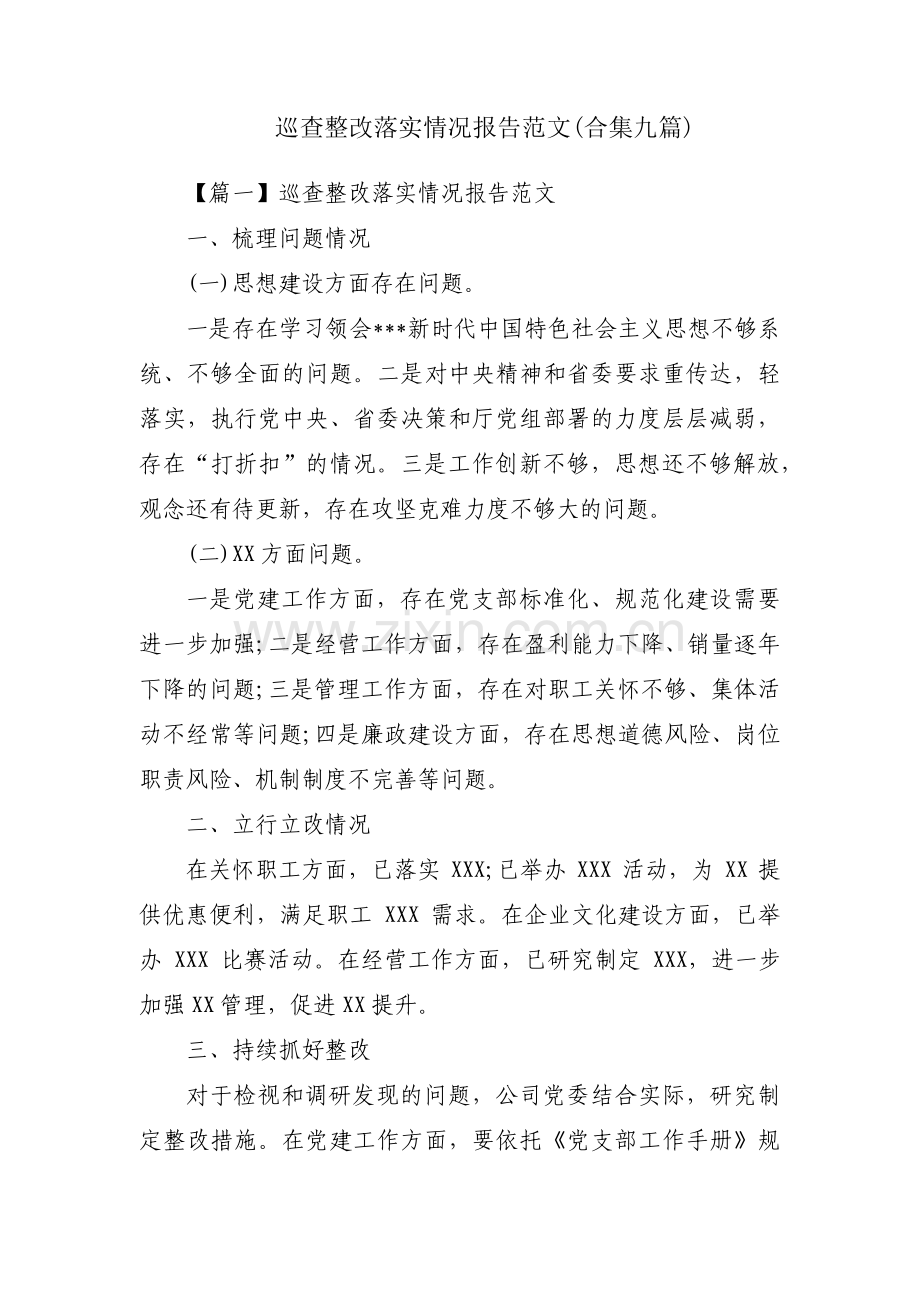 巡查整改落实情况报告范文(合集九篇).pdf_第1页