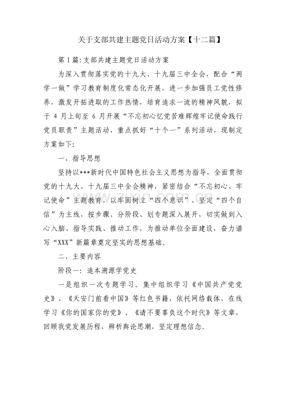 关于支部共建主题党日活动方案【十二篇】.pdf_第1页