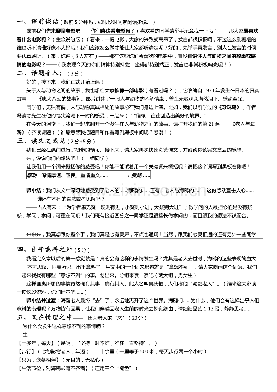 我的教学设计——《老人与海鸥》.doc_第1页