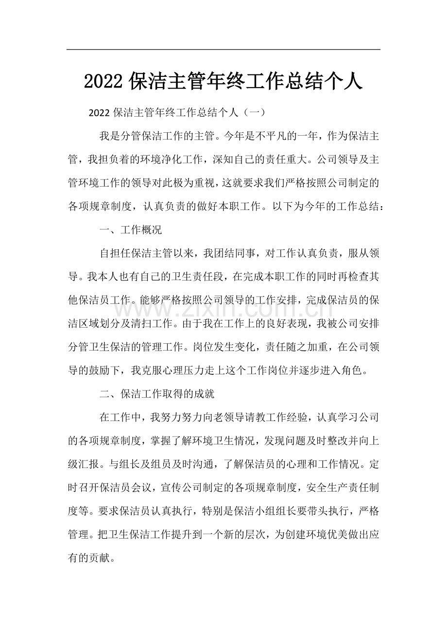 2022保洁主管年终工作总结个人.docx_第1页