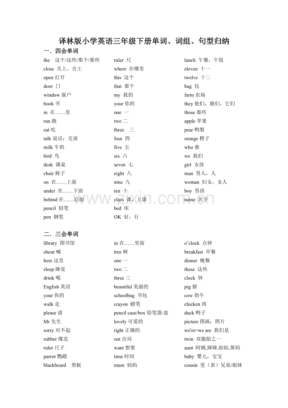 三年级下册单词、短语、句型.doc_第1页