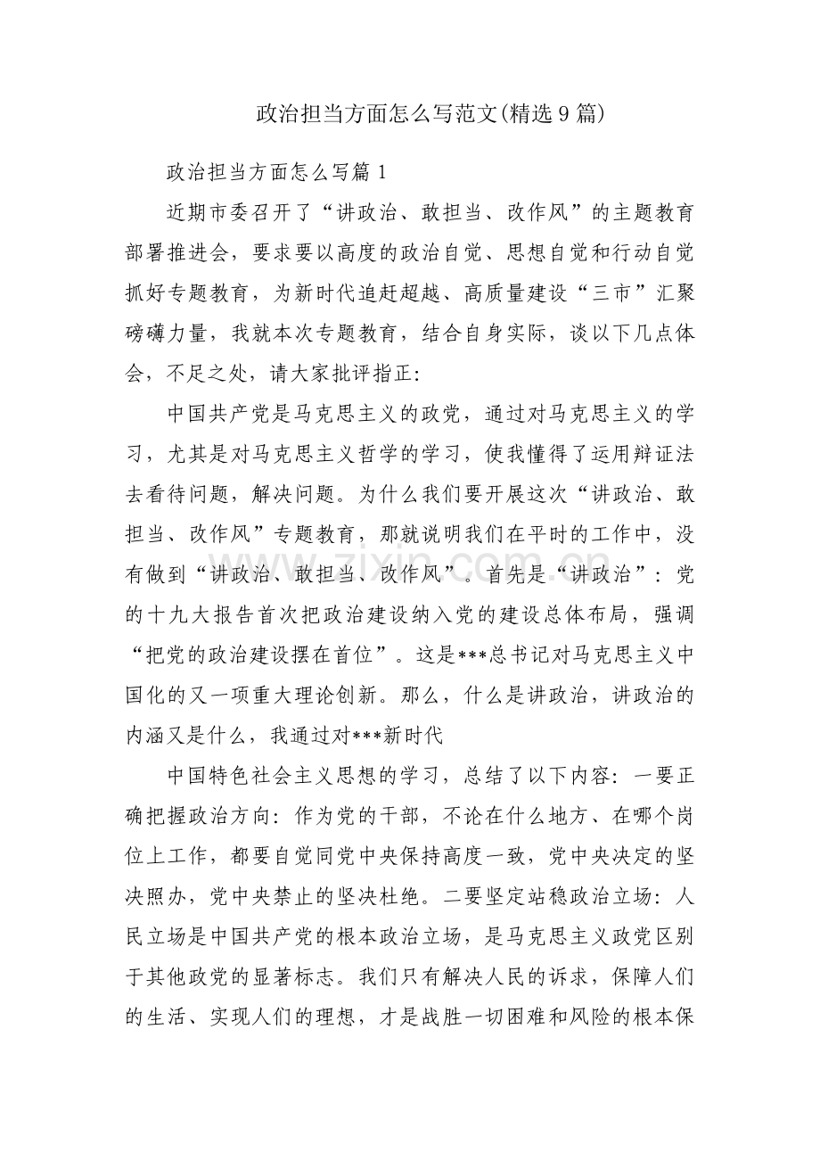 政治担当方面怎么写范文(9篇).pdf_第1页