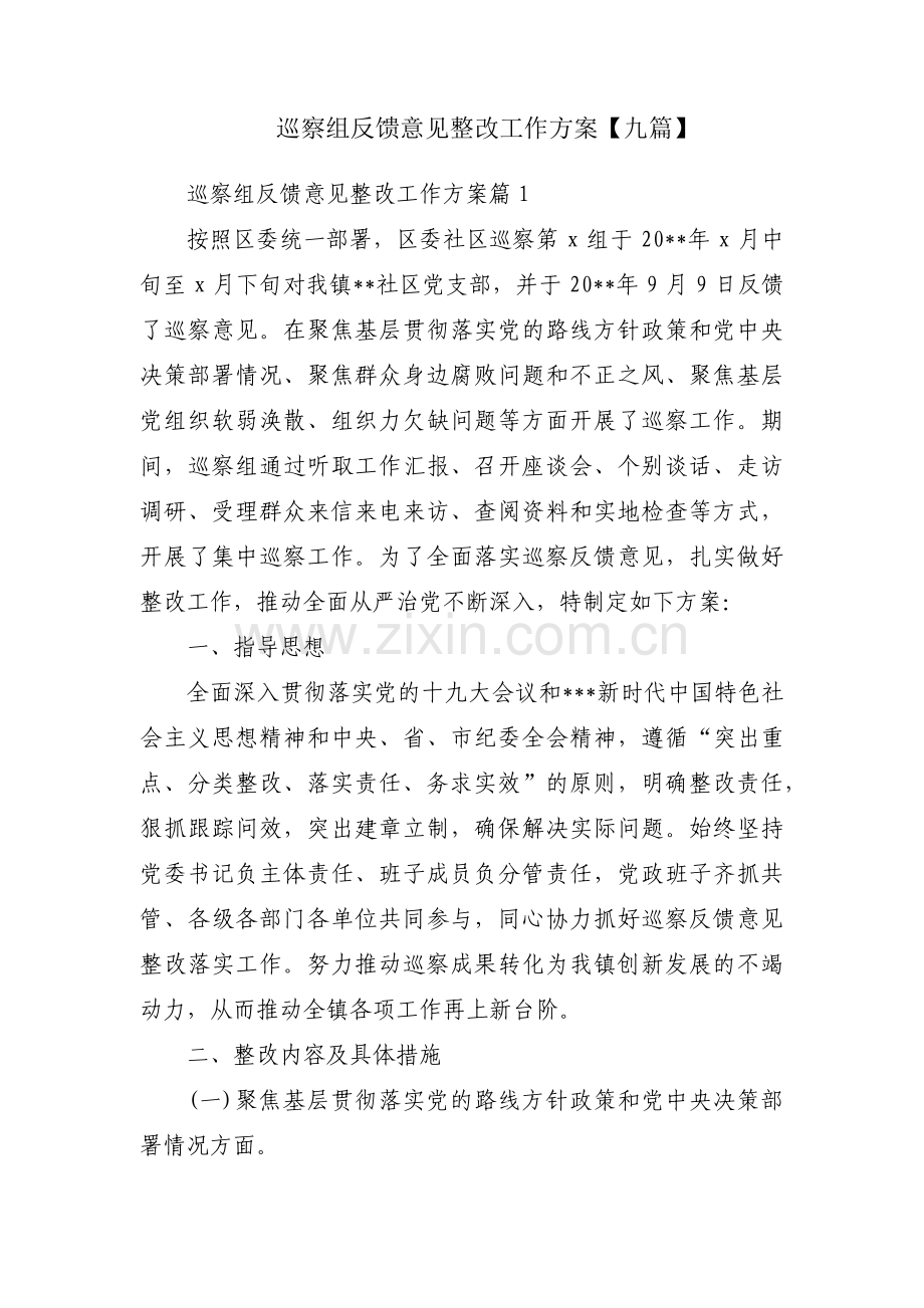 巡察组反馈意见整改工作方案【九篇】.pdf_第1页