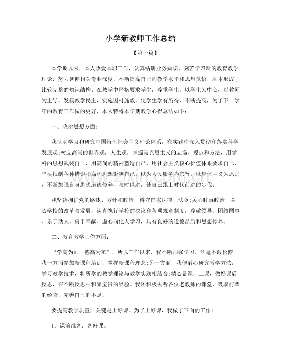 小学新教师工作总结.docx_第1页