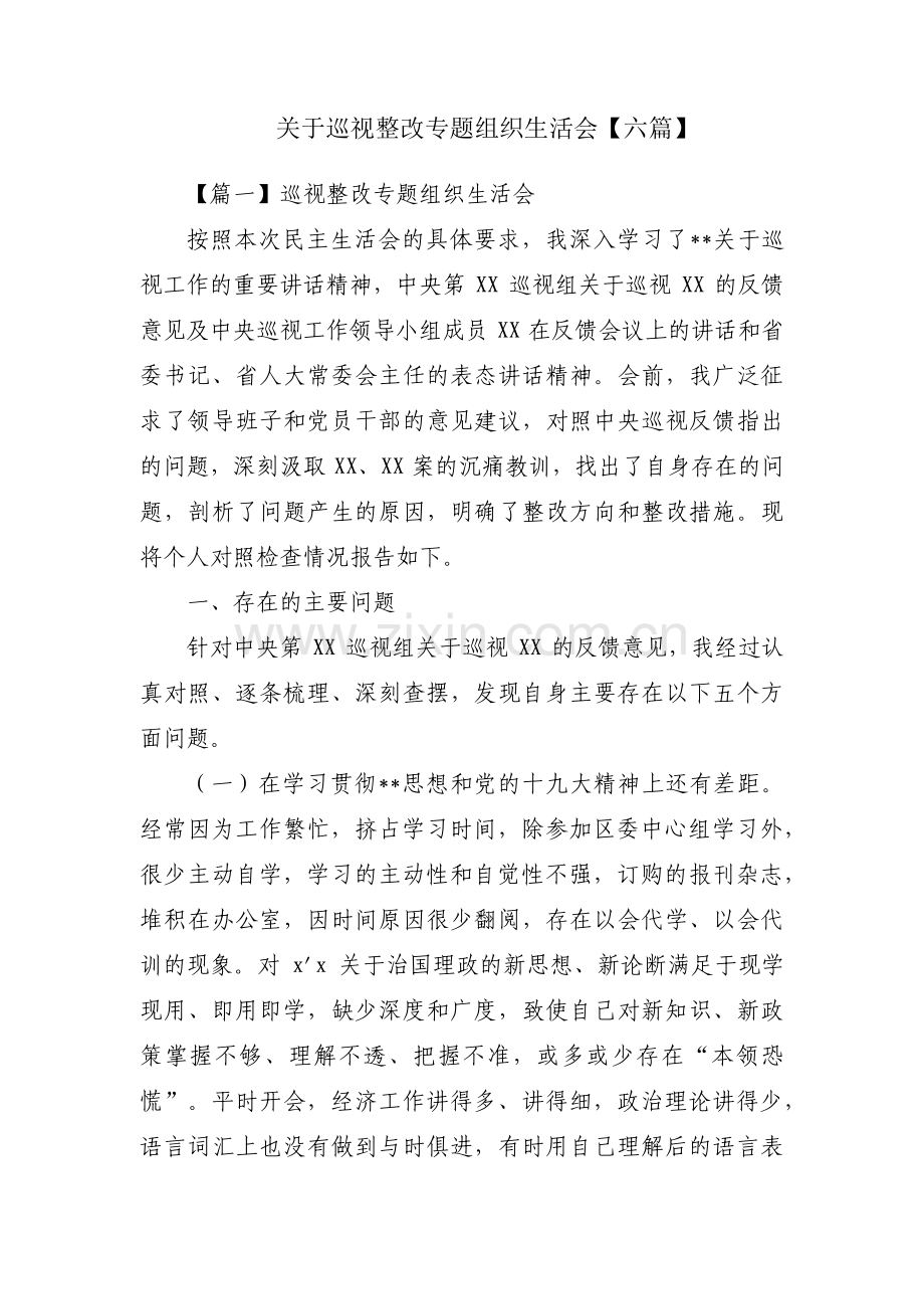 关于巡视整改专题组织生活会【六篇】.pdf_第1页